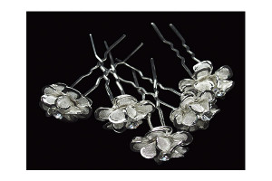 Epingle à chignon fleur strass argent