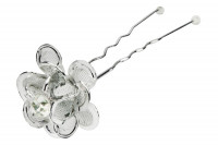 Epingle à chignon fleur strass argent